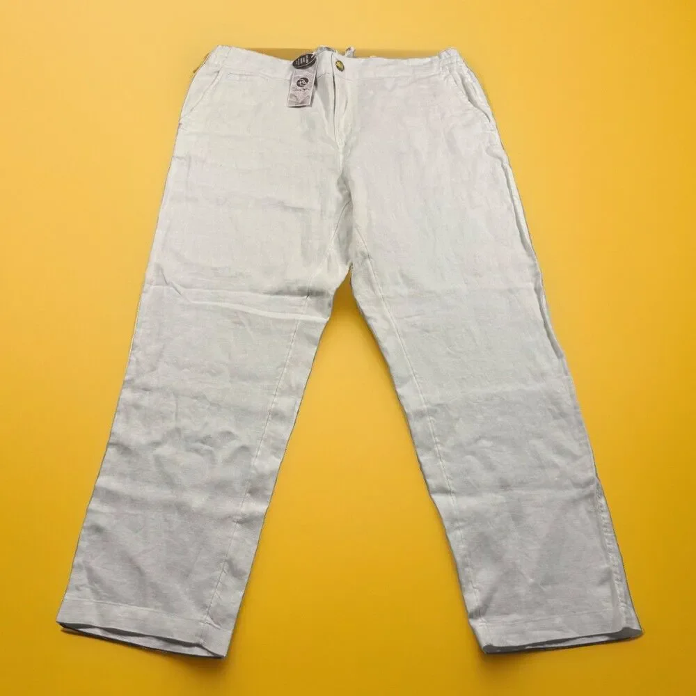 Panama Jack Linen Pants Men’s XL (39x31) White Stretch Waist Beach Resort NEW